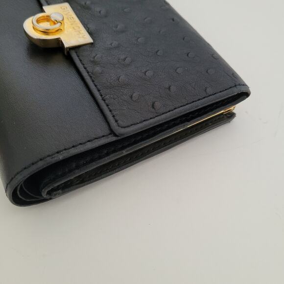 Givenchy Vintage Leather Wallet Kisslock Black Bifold Medium Compact Logo Ostric - Picture 13 of 14